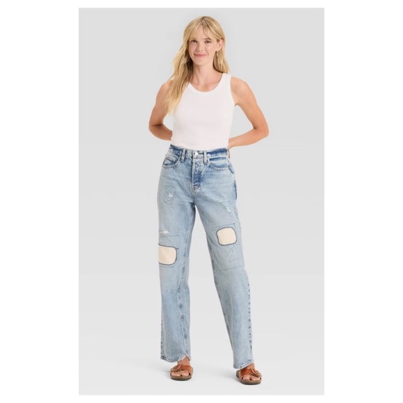 Universal Thread Mid-Rise Patchwork 90's Baggy Jeans (Medium Wash - 4 Regular) - Picture 3 of 12